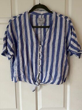 Rails Linen Blend Blue and White Striped Women's Top